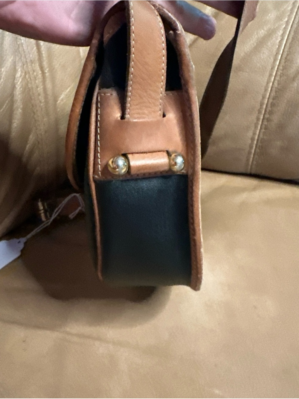 Vintage Christian Dior Black Canvas with Beige Leather Crossbody Saddle Bag - Picture 4 of 16